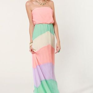 Lulus Pastel Strapless Maxi Dress, Size Small